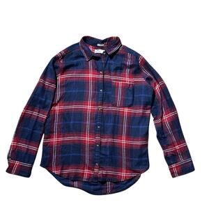 Hollister Medium Boyfriend Fit Red Navy Plaid Cotton Y2K Button Down Shirt